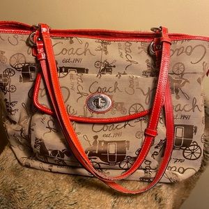 Coach Large Red/ Brown/Tan Tote